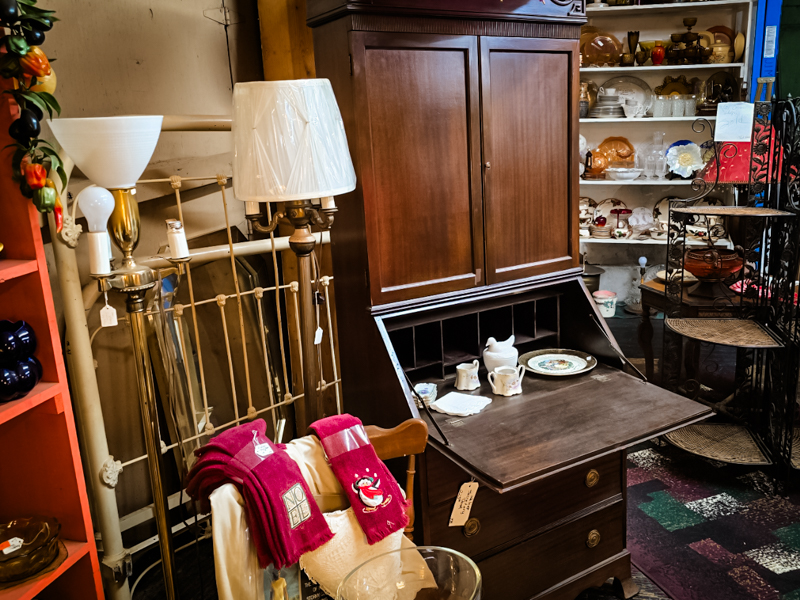 An antique desk cabinet