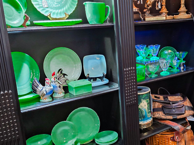 A cabinet of radium glassware