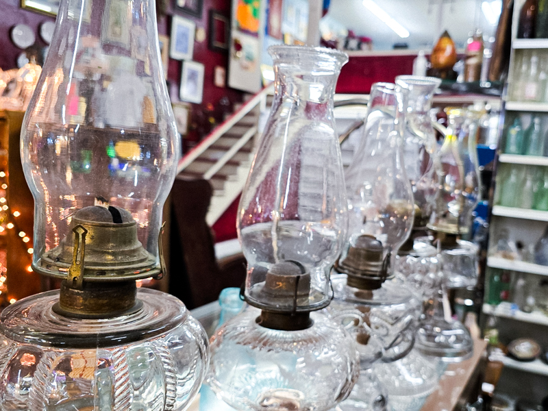 several vintage oil lamps